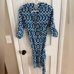 Maeve Anthropology Blue and White 3/4 Sleeve Dress